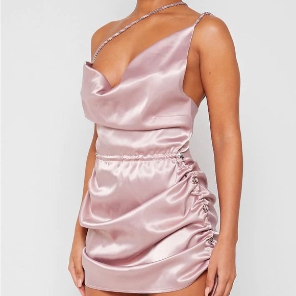 Satin Ruched Mini Ruched Dress - Picture 3 of 6